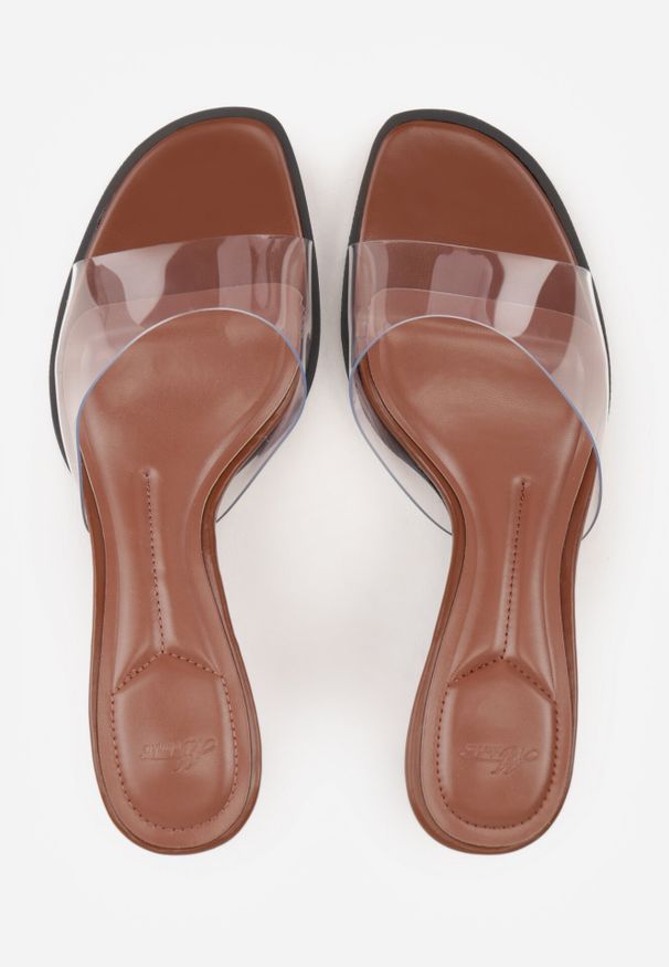 Born2be - Brązowe Klapki z Transparentną Cholewką na Niskiej Szpilce Yalindra. Okazja: na co dzień. Kolor: brązowy. Materiał: jeans. Sezon: lato. Styl: casual, elegancki