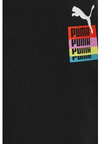 Puma spodnie damskie kolor czarny z nadrukiem. Kolor: czarny. Materiał: dzianina, materiał. Wzór: nadruk