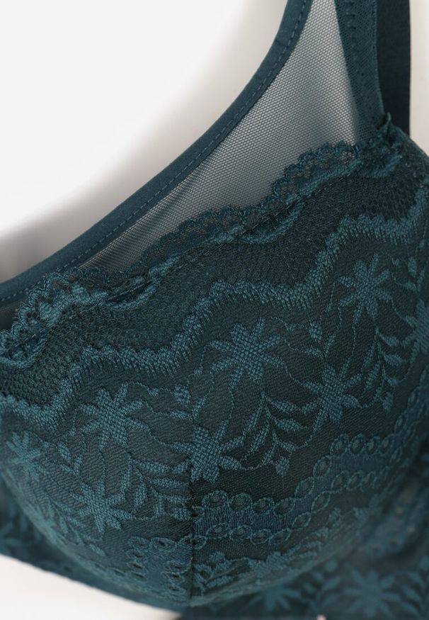 Renee - Ciemnozielony Biustonosz z Koronki z Sercem z Cyrkonii Adrievianna. Kolor: zielony. Materiał: koronka. Wzór: koronka