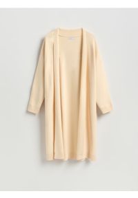 Reserved - Długi kardigan z wiskozą - kremowy. Kolor: kremowy. Materiał: wiskoza. Długość: długie #1