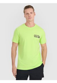 4f - 4F T-shirt regular z nadrukiem męski - zielony L. Okazja: na co dzień. Kolor: zielony. Materiał: bawełna, jersey, dzianina. Wzór: nadruk. Styl: sportowy, casual, klasyczny