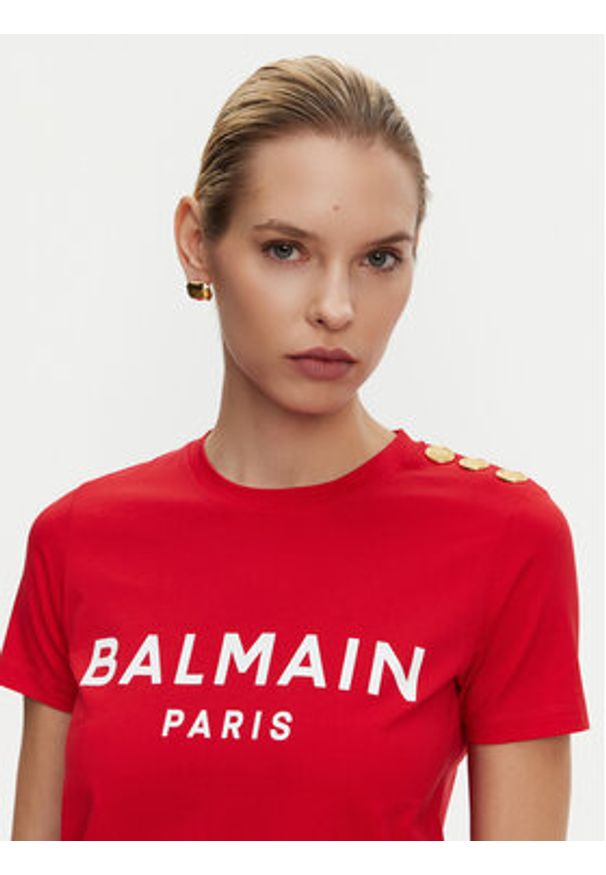Balmain T-Shirt BF1EF005BB02 Czerwony Regular Fit. Kolor: czerwony. Materiał: bawełna