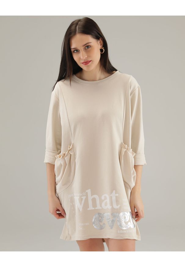 Unisono - SUKIENKA Z OZDOBNYMI KIESZENIAMI 63-35372 BEIGE. Materiał: bawełna