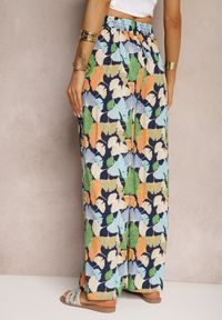 Renee - Granatowo-Niebieskie Szerokie Spodnie z Wiskozy High Waist w Kwiaty Wykończone Gumką w Talii Dennea. Stan: podwyższony. Kolor: niebieski. Materiał: wiskoza. Wzór: kwiaty. Sezon: lato #3