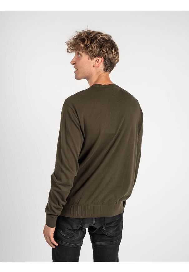 Les Hommes Sweter | LKK102-606A | Classic Fit Jumper | Mężczyzna | Khaki, Wojskowa Zieleń. Okazja: na co dzień. Kolor: brązowy. Materiał: bawełna. Styl: militarny