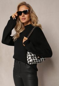 Renee - Czarny Gładki Sweter Golf ze Ściągaczami Germifa. Okazja: na co dzień. Typ kołnierza: golf. Kolor: czarny. Materiał: jeans, skóra. Wzór: gładki. Styl: casual, elegancki