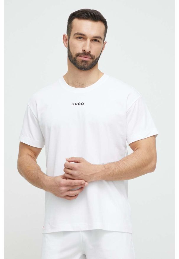 Hugo - HUGO t-shirt piżamowy kolor biały z nadrukiem. Kolor: biały. Wzór: nadruk
