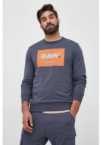 G-Star RAW - G-Star Raw bluza męska kolor granatowy z nadrukiem. Kolor: niebieski. Materiał: włókno, materiał, dzianina. Wzór: nadruk
