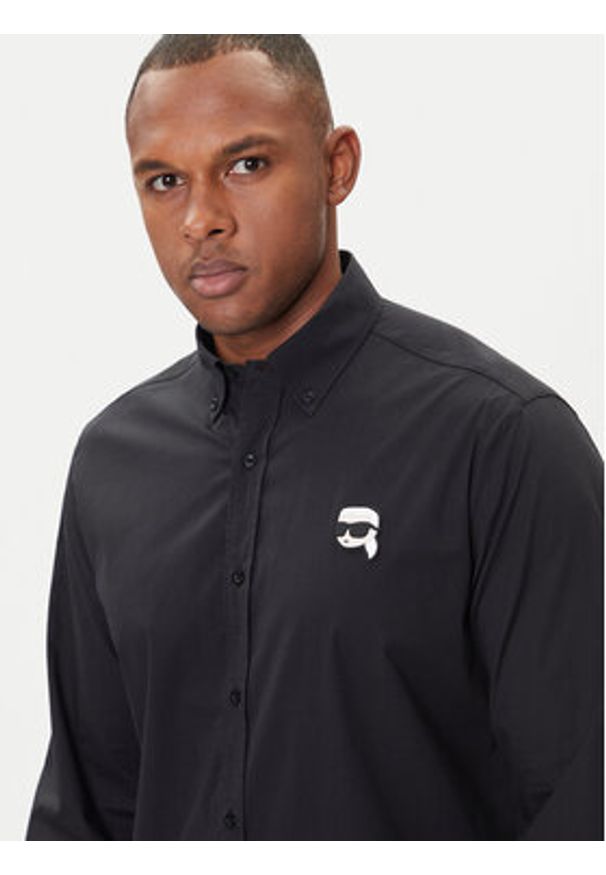 Karl Lagerfeld - KARL LAGERFELD Koszula 605911 554671 Czarny Slim Fit. Typ kołnierza: dekolt w karo. Kolor: czarny. Materiał: bawełna