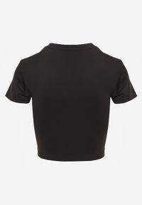 Born2be - Czarny Krótki T-shirt w Stylu Basic z Minimalistycznym Nadrukiem Orithana. Okazja: na co dzień. Kolor: czarny. Materiał: jeans. Długość: krótkie. Wzór: nadruk. Styl: sportowy, casual #3