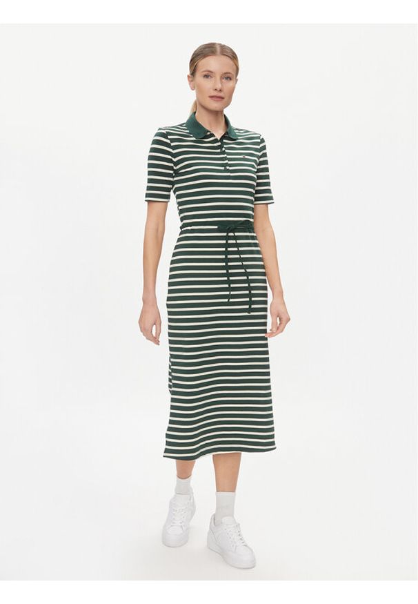 TOMMY HILFIGER - Tommy Hilfiger Sukienka codzienna Reg Breton Midi Polo Dress Ss WW0WW42030 Zielony Regular Fit. Okazja: na co dzień. Typ kołnierza: polo. Kolor: zielony. Materiał: bawełna. Typ sukienki: proste. Styl: casual. Długość: midi