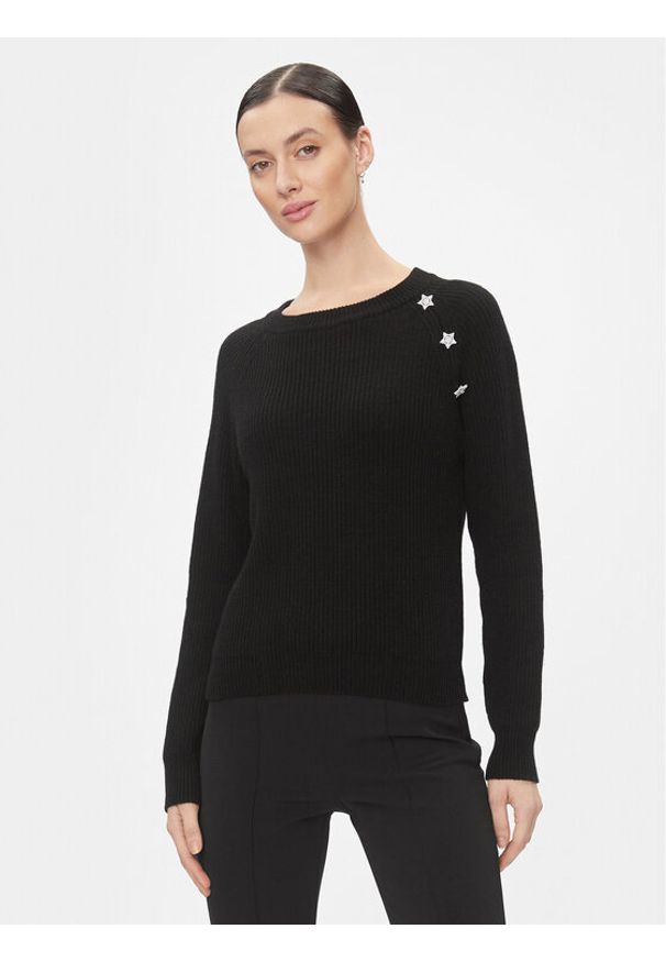 Kontatto Sweter 3M1238 Czarny Regular Fit. Kolor: czarny. Materiał: syntetyk, wiskoza
