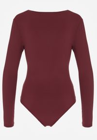Born2be - Bordowe Body Ozdobione Aplikacją i Marszczeniem przy Dekolcie Ferenice. Okazja: na co dzień. Kolor: czerwony. Materiał: jeans. Wzór: aplikacja. Styl: casual #2