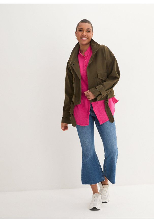 bonprix - Długa bluzka z przewiewnego muślinu. Kolor: różowy. Materiał: bawełna. Długość: długie