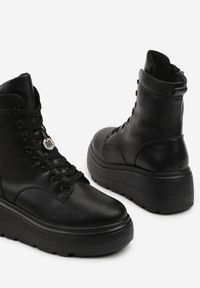 Born2be - Czarne Skórzane Botki Typu Workery na Grubej Podeszwie Vernisa. Okazja: na co dzień. Kolor: czarny. Materiał: skóra. Styl: casual #7