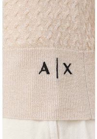Armani Exchange sweter z domieszką wełny damski kolor złoty lekki. Kolor: złoty. Materiał: wełna. Styl: klasyczny #2