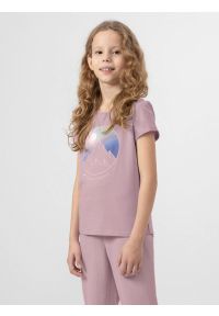 4f - T-shirt z nadrukiem dziewczęcy. Kolor: fioletowy. Materiał: bawełna, dzianina. Wzór: nadruk #1