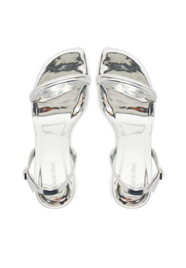 Calvin Klein Sandały Sculpt Kitt Heel Strappy Lth Met HW0HW02709 Srebrny. Kolor: srebrny. Materiał: skóra