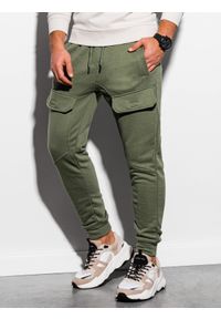 Ombre Clothing - Spodnie męskie dresowe joggery P904 - khaki - L. Kolor: brązowy. Materiał: dresówka #1