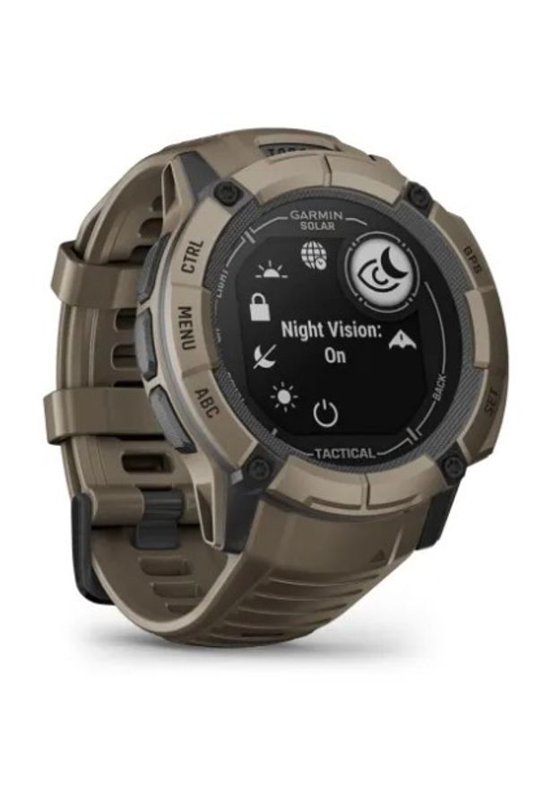 GARMIN - Garmin Instinct 2X Solar Tactical Edition (jasnobrązowy / jasnobrązowy pasek). Rodzaj zegarka: smartwatch. Kolor: brązowy. Styl: biznesowy, militarny