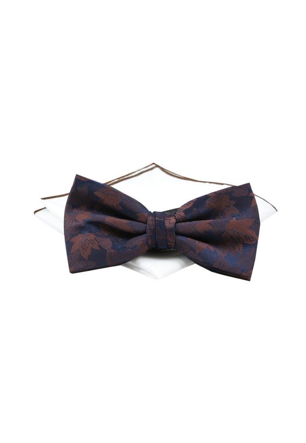 Chattier - Mucha Granatowo-Brązowa w Listki, z Białą Poszetką, Elegancka, Męska -CHATTIER. Kolor: brązowy, beżowy, niebieski, wielokolorowy. Materiał: poliester. Styl: elegancki