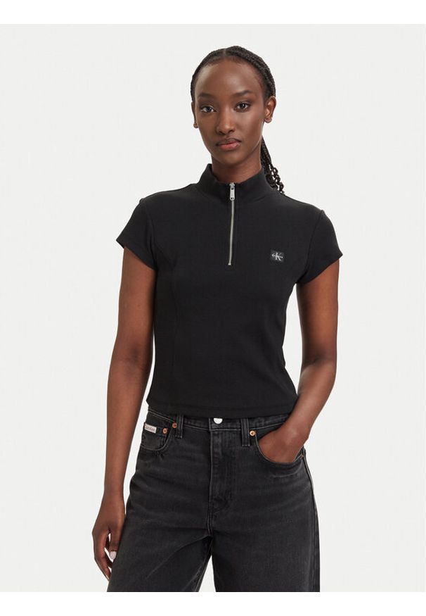 Calvin Klein Jeans T-Shirt LV047G240G Czarny Slim Fit. Kolor: czarny. Materiał: bawełna