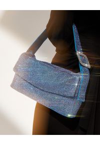 BENEDETTA BRUZZICHES - Niebieska kryształowa torebka Vitty Large. Kolor: niebieski. Materiał: satyna, jedwab. Wzór: aplikacja