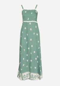 Born2be - Zielona Wiskozowa Sukienka z Geometrycznym Wzorem Lenirisa. Okazja: na co dzień. Kolor: zielony. Materiał: wiskoza. Długość rękawa: na ramiączkach. Wzór: geometria. Typ sukienki: proste. Styl: klasyczny, casual, elegancki #7