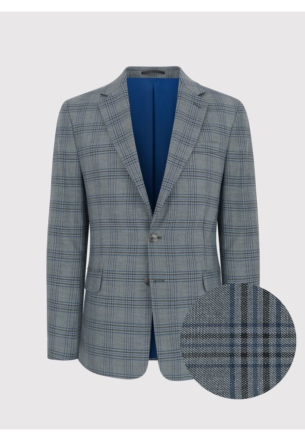 Pako Lorente - PAKO LORENTE – Szara marynarka casualowa w kratkę. Okazja: na co dzień. Kolor: szary. Materiał: jeans. Wzór: kratka. Styl: casual