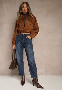 Renee - Niebieskie Jeansy Mom Fit High Waist z Dodatkiem Wiskozy Ativite. Stan: podwyższony. Kolor: niebieski