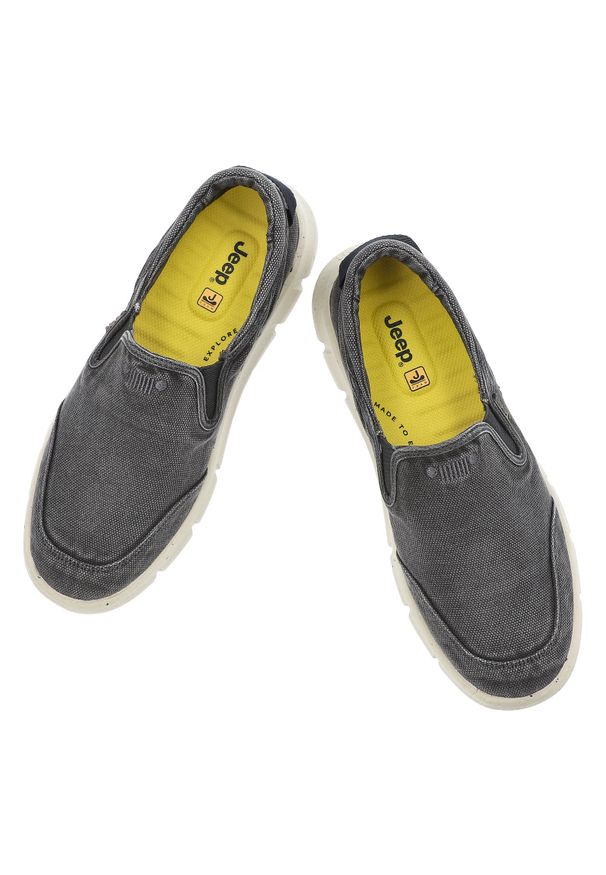 Granatowe Półbuty Jeep Eleganckie Obuwie Męskie. Okazja: na spacer, na co dzień. Zapięcie: bez zapięcia. Kolor: niebieski. Materiał: materiał. Styl: elegancki