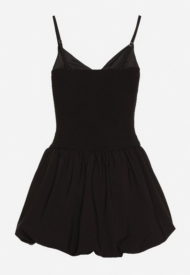 Born2be - Czarna Sukienka Bombka na Cienkich Ramiączkach z Kokardą i Cyrkoniami Paliandria. Okazja: na imprezę. Typ kołnierza: kokarda. Kolor: czarny. Długość rękawa: na ramiączkach. Wzór: aplikacja. Sezon: lato. Typ sukienki: bombki. Styl: elegancki