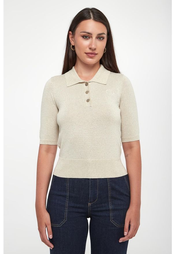 Liu Jo - Sweter polo damski z lureksu LIU JO. Typ kołnierza: polo