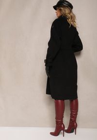 Renee - Czarny Dwurzędowy Płaszcz Trencz o Eleganckim Kroju z Paskiem Edioneta. Okazja: do pracy. Kolor: czarny. Materiał: jeans. Długość rękawa: długi rękaw. Długość: długie. Styl: elegancki #5