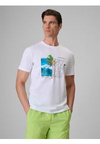 4f - 4F T-shirt regular z nadrukiem męski - biały S. Okazja: na co dzień. Kolor: biały. Materiał: bawełna, dzianina. Wzór: nadruk. Styl: wakacyjny, casual, klasyczny #1