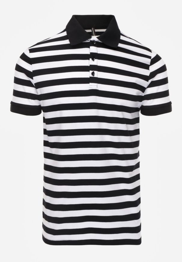 Born2be - Czarna Koszulka Polo z Bawełny w Poziome Paski Germus. Okazja: na co dzień. Typ kołnierza: polo. Kolor: czarny. Materiał: bawełna. Wzór: paski. Styl: casual