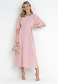 Born2be - Jasnoróżowa Sukienka Maxi z Ozdobnym Wiązaniem i Gumką w Talii Myrcella. Kolor: różowy. Długość: maxi #5