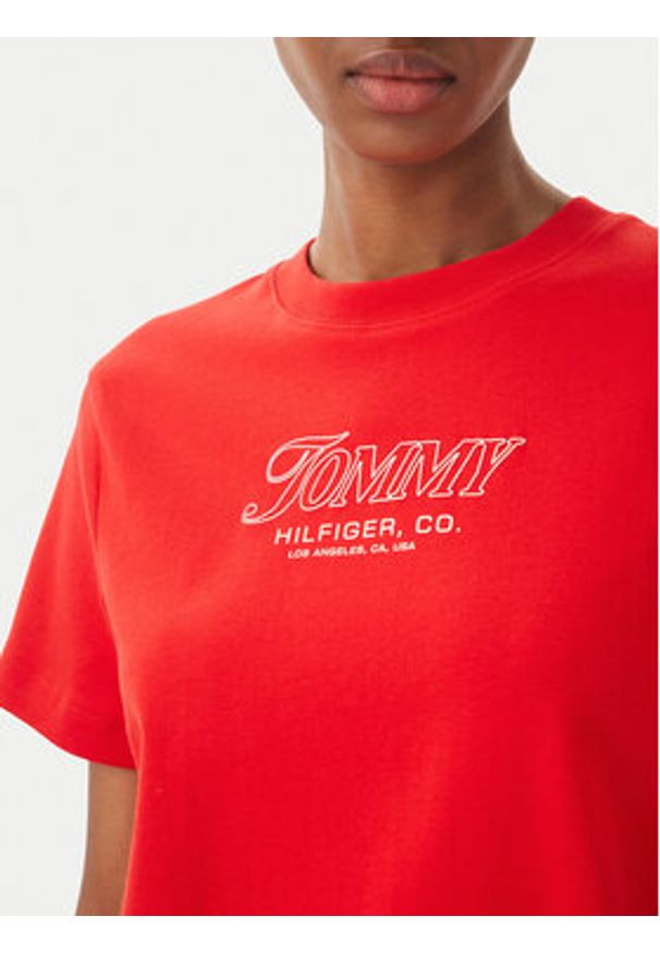 TOMMY HILFIGER - Tommy Hilfiger T-Shirt Logo Interlock WW0WW48707 Czerwony Regular Fit. Kolor: czerwony. Materiał: bawełna