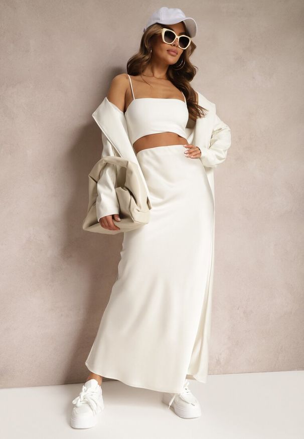 Renee - Jasnobeżowa Satynowa Spódnica Maxi High Waist Formia. Stan: podwyższony. Kolor: beżowy. Materiał: satyna