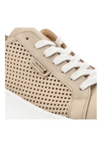 DAMISS - Beżowe Sneakersy Damiss Wygodne Ażurowe Obuwie Damskie. Kolor: beżowy. Materiał: skóra. Wzór: ażurowy #2