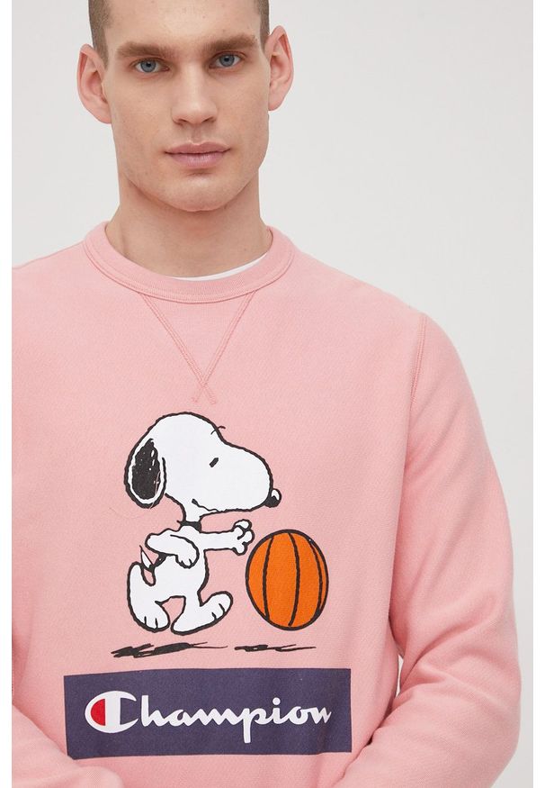 Champion bluza bawełniana 217798 męska kolor pomarańczowy z nadrukiem. Kolor: pomarańczowy. Materiał: bawełna. Wzór: nadruk