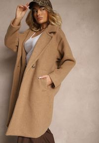 Renee - Brązowy Dwurzędowy Płaszcz Oversize z Wełną Spolete. Kolor: brązowy. Materiał: wełna. Styl: elegancki #4