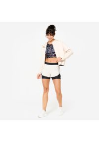 DOMYOS - Koszulka fitness damska Domyos bez rękawów crop top. Kolor: czarny. Materiał: poliester, elastan, materiał. Długość rękawa: bez rękawów. Sport: fitness