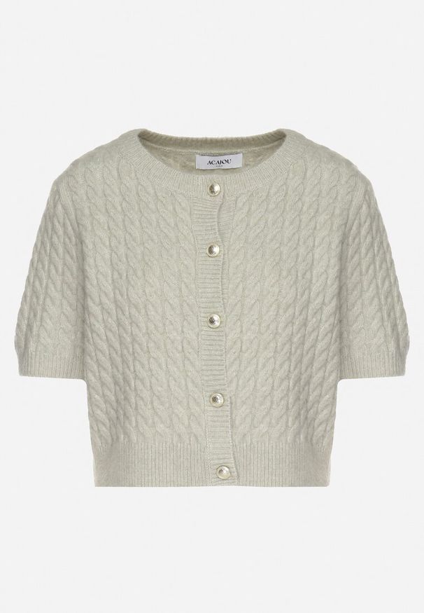 Born2be - Jasnozielony Rozpinany Kardigan z Wełną Ozdobiony Guzikami i Tłoczeniem Ralzeki. Okazja: na co dzień, na spacer. Kolor: zielony. Materiał: wełna. Długość: krótkie. Wzór: aplikacja. Styl: casual, elegancki