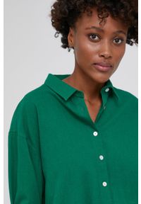 Answear Lab Koszula z domieszką lnu damska kolor zielony relaxed z kołnierzykiem klasycznym. Typ kołnierza: kołnierzyk klasyczny. Kolor: zielony. Materiał: len. Styl: wakacyjny, klasyczny #6