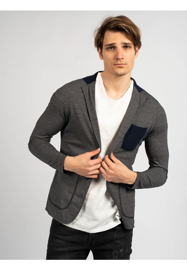 Xagon Man Kardigan Slim Fit | P22081 JX 2305 | Mężczyzna | Granatowy. Kolor: niebieski. Materiał: poliester, bawełna. Wzór: aplikacja