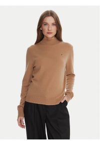TOMMY HILFIGER - Tommy Hilfiger Sweter WW0WW47468 Beżowy Regular Fit. Kolor: beżowy. Materiał: wełna