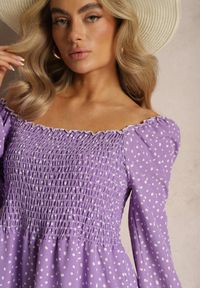 Renee - Fioletowa Midi Sukienka Rozkloszowana w Kropki Gernia. Kolor: fioletowy. Wzór: kropki. Styl: elegancki. Długość: midi #3