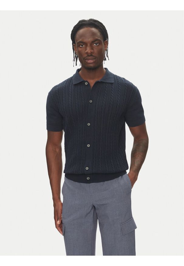 Lindbergh Kardigan 30-804114 Granatowy Slim Fit. Kolor: niebieski. Materiał: bawełna