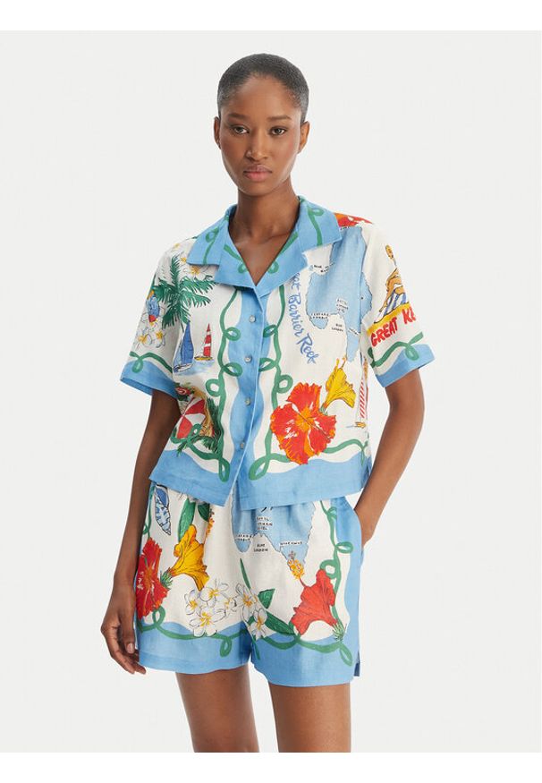 Seafolly Koszula Viva Vacation 55668-TO Błękitny Regular Fit. Kolor: niebieski. Materiał: wiskoza, len